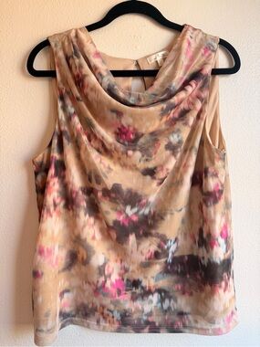 nine britton Fall Weather Beige Cowl Neck Camisole with watercolor blooms